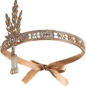 Flapper Headband Bling Rhinestone Pearl Wedding Headpiece 1920s Gatsby Themes